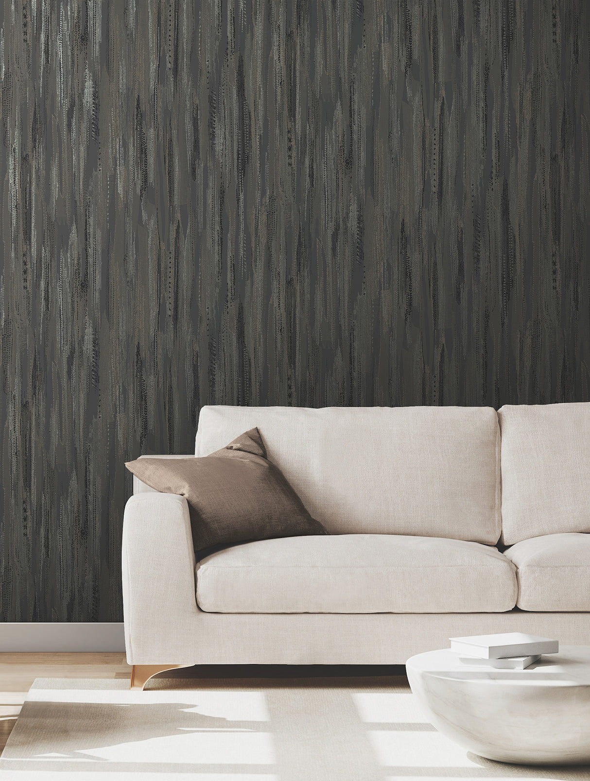 Ronald Redding VR1523 Tribeca Charcoal Texture Stripe Wallpaper