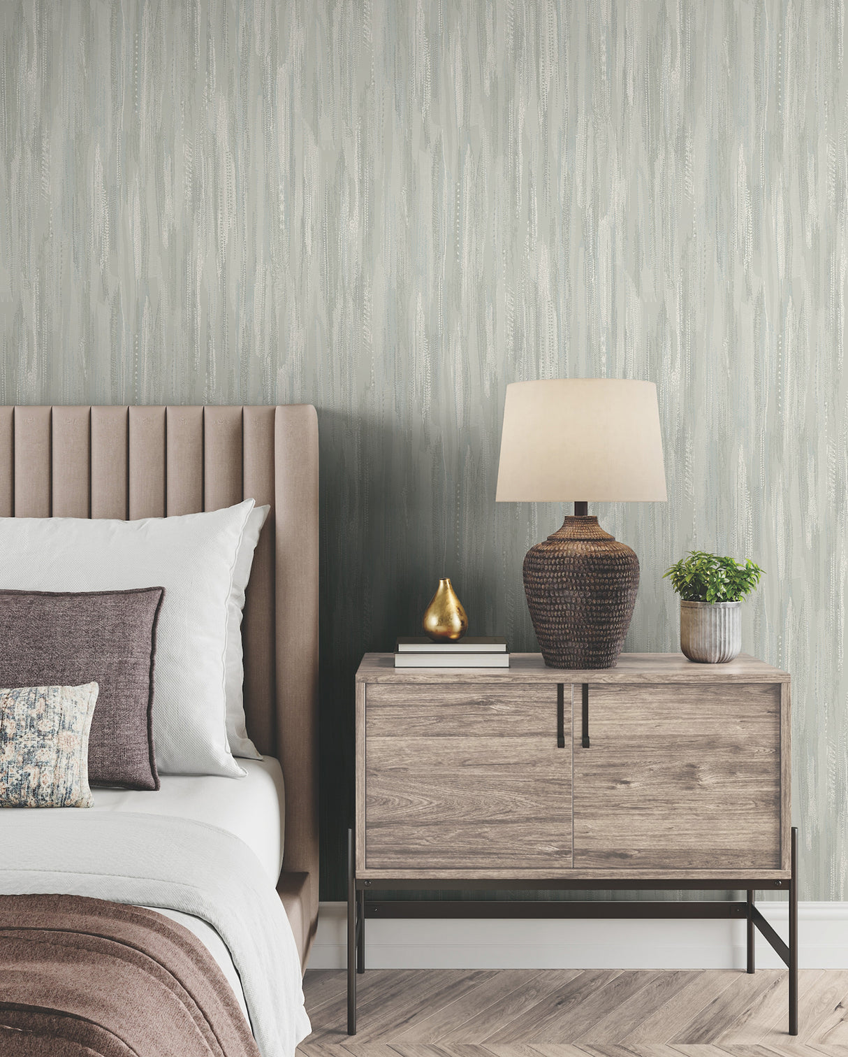 Ronald Redding VR1526 Tribeca Aqua Texture Stripe Wallpaper