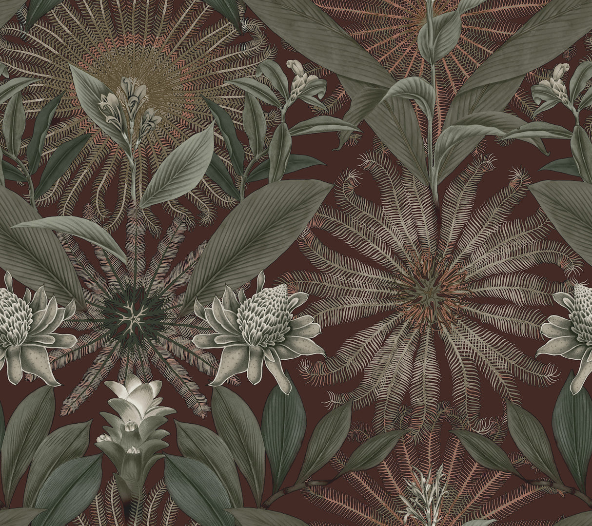 Ronald Redding VR1528 Enchanted Garden Maroon Tropical Wallpaper