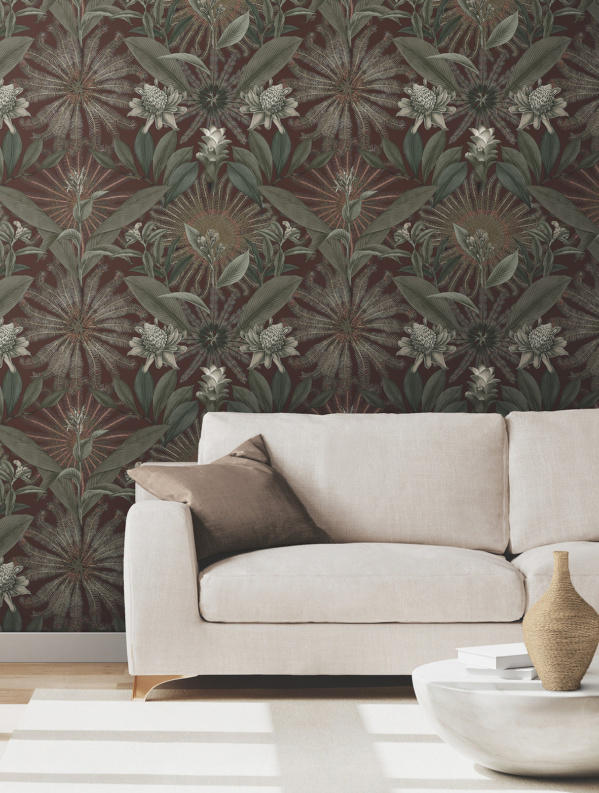 Ronald Redding VR1528 Enchanted Garden Maroon Tropical Wallpaper