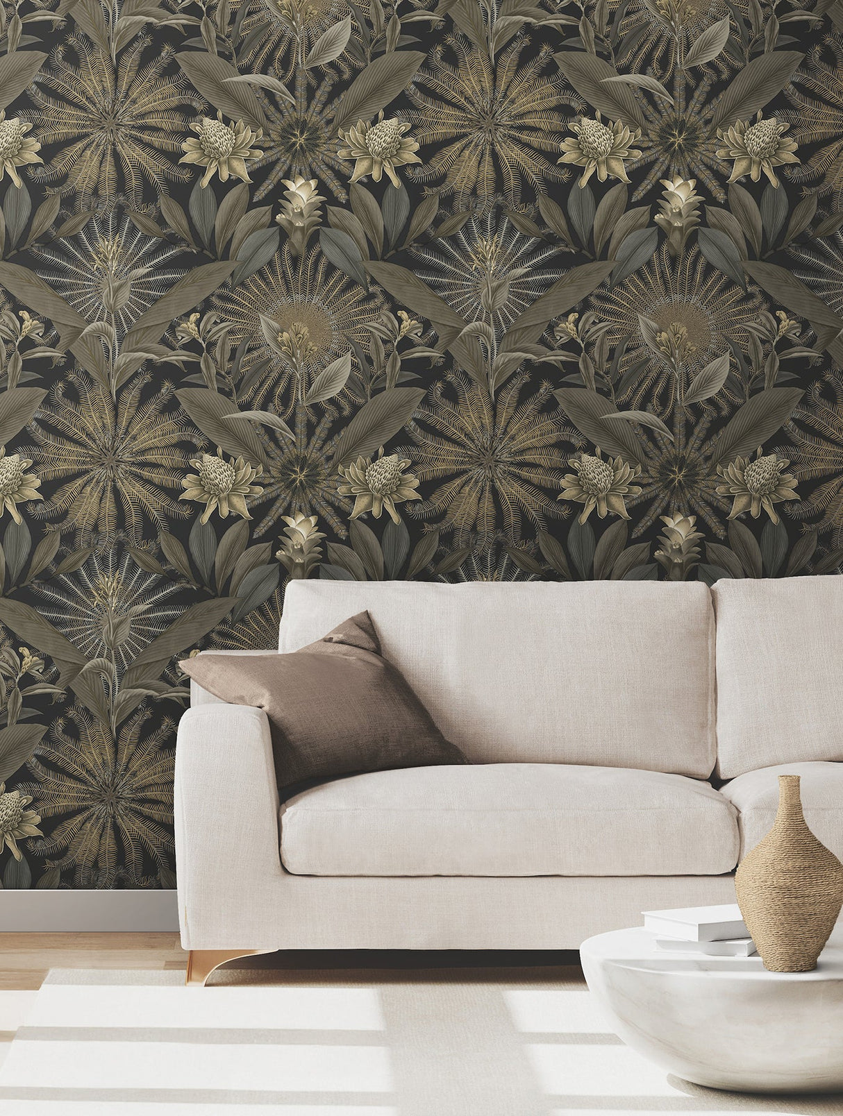 Ronald Redding VR1531 Enchanted Garden Black Tropical Wallpa