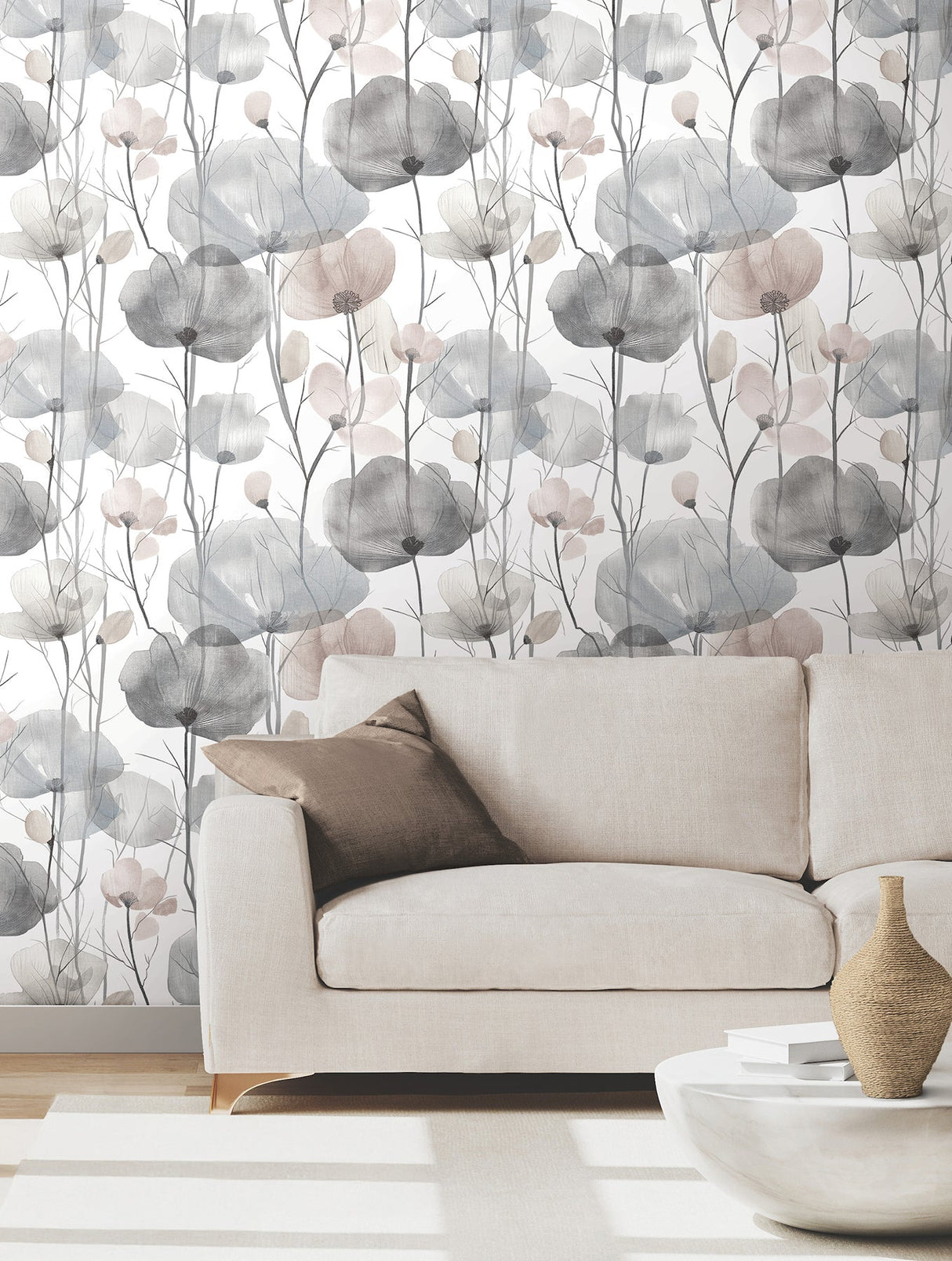 Ronald Redding VR1534 Cotswolds Poppies Grey Floral Wallpape