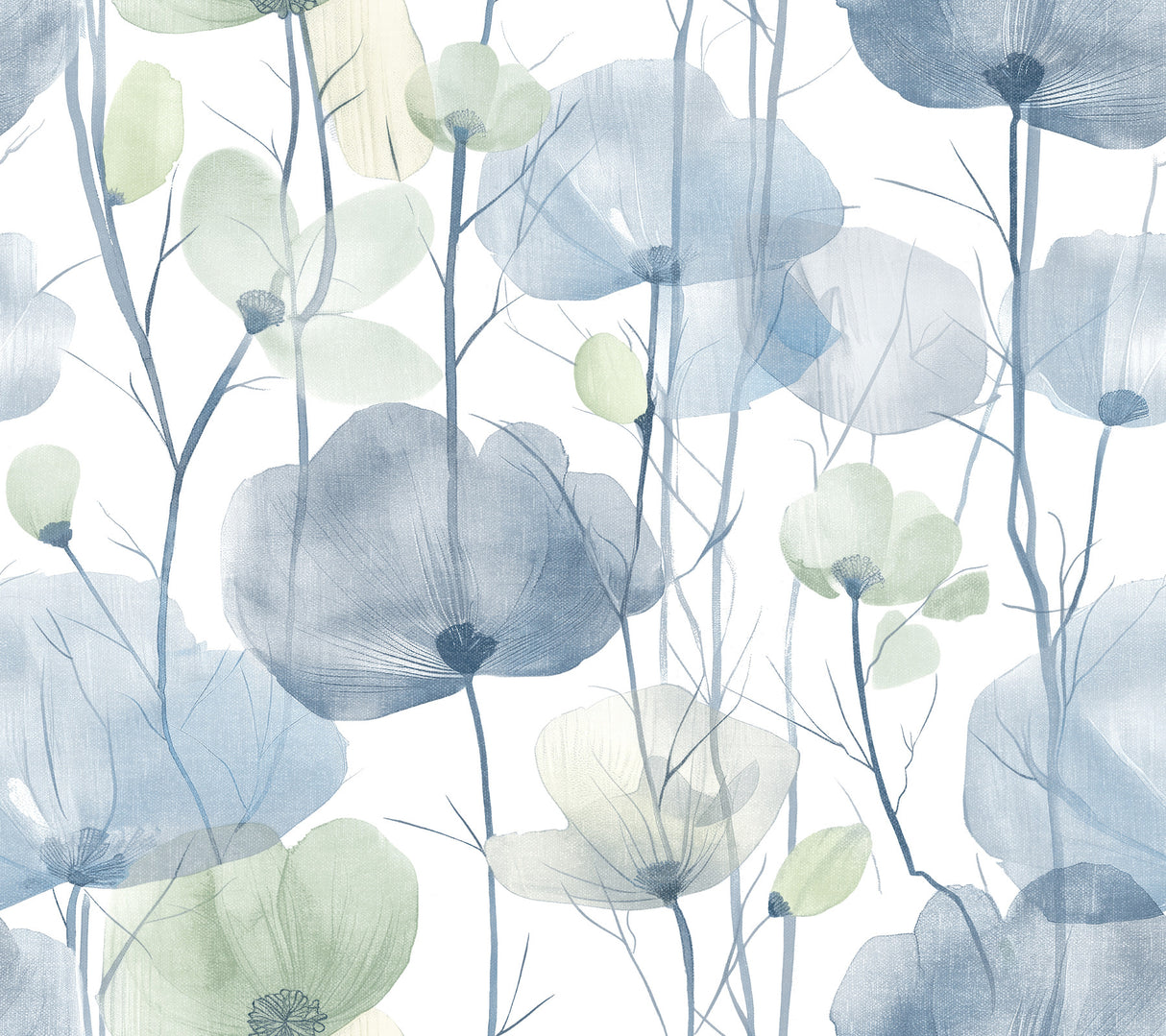 Ronald Redding VR1535 Cotswolds Poppies Blue Floral Wallpaper