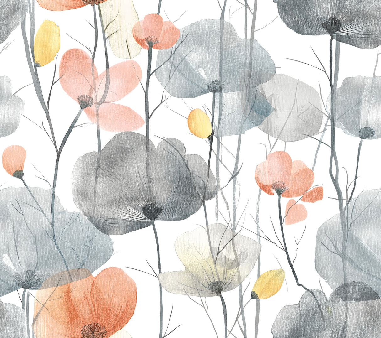 Ronald Redding VR1537 Cotswolds Poppies Coral Floral Wallpaper