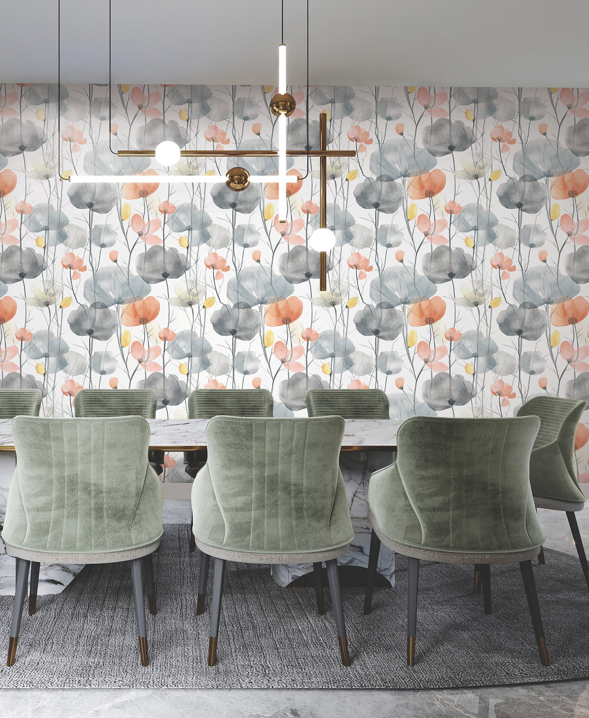 Ronald Redding VR1537 Cotswolds Poppies Coral Floral Wallpaper