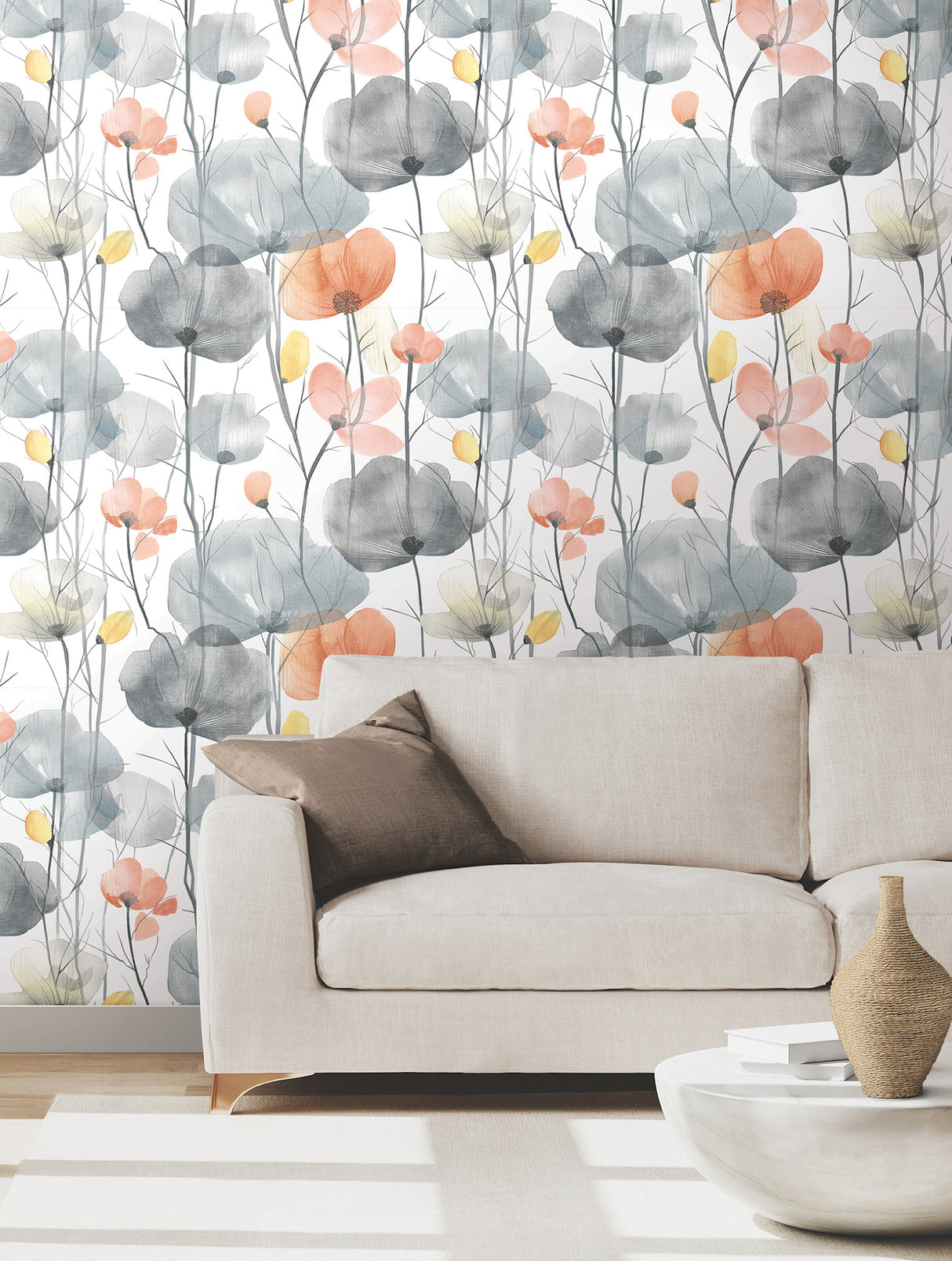 Ronald Redding VR1537 Cotswolds Poppies Coral Floral Wallpaper