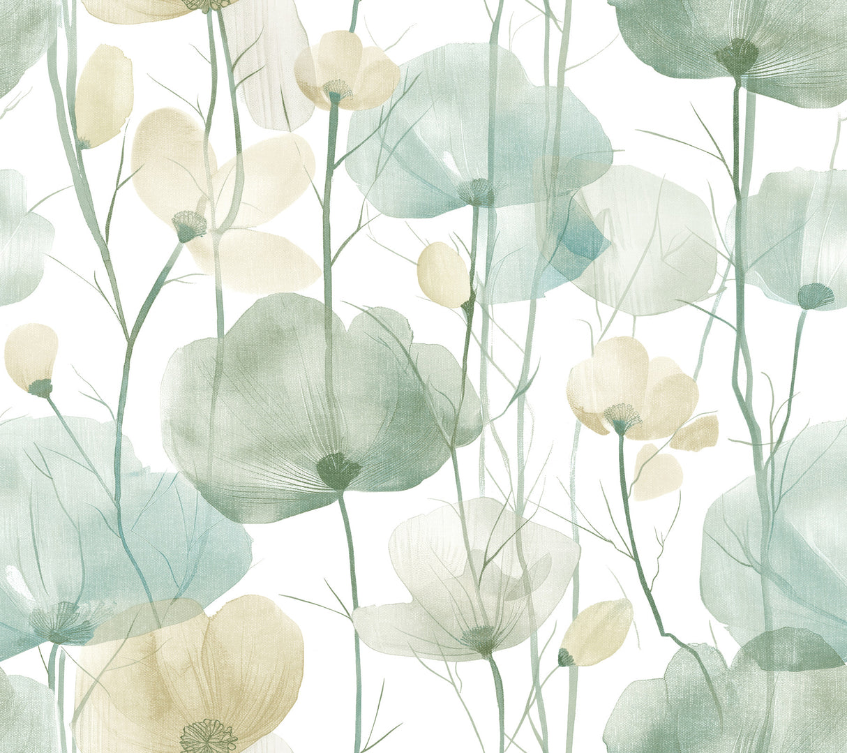 Ronald Redding VR1539 Cotswolds Poppies Turquoise Floral Wallpaper
