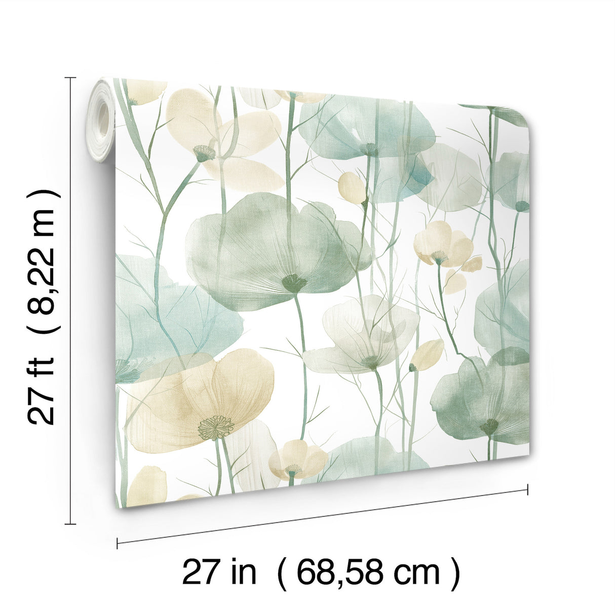 Ronald Redding VR1539 Cotswolds Poppies Turquoise Floral Wallpaper
