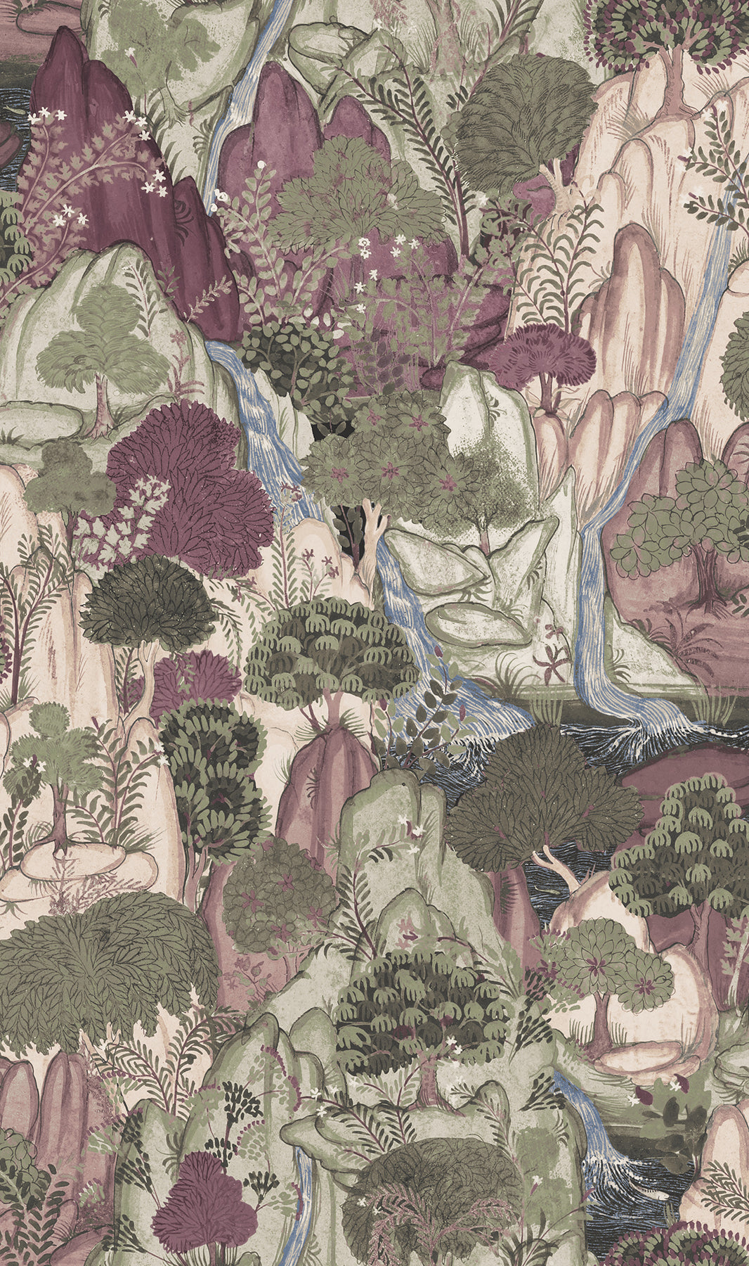 Ronald Redding VR1556 Falling Waters Plum Scenic Wallpaper