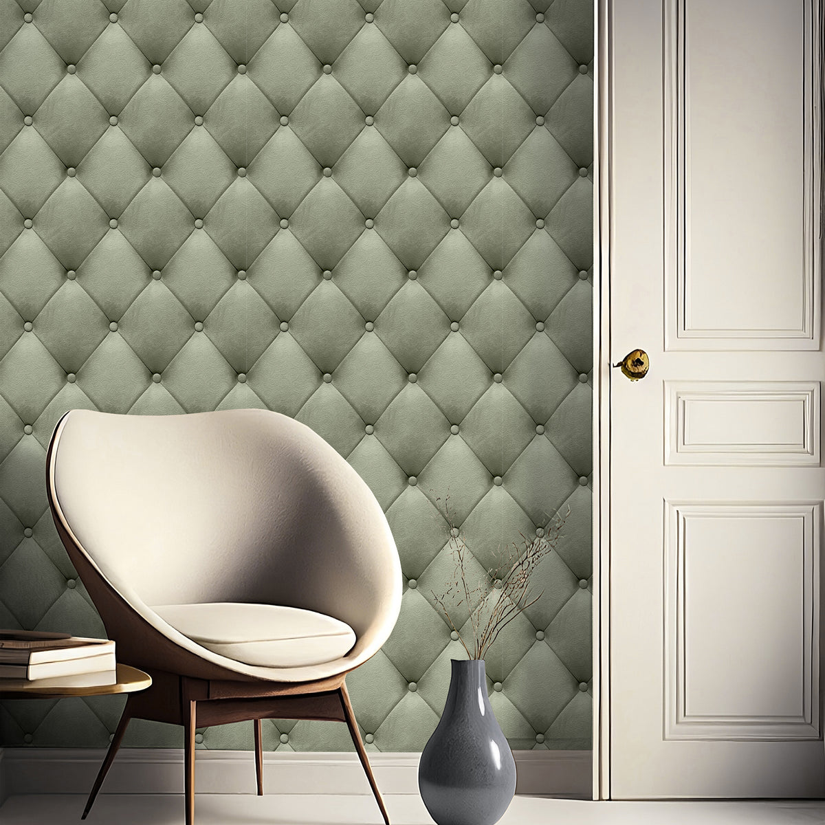Veer Decor Faux Plush Quilted Diamond Upholstery Green Wallp