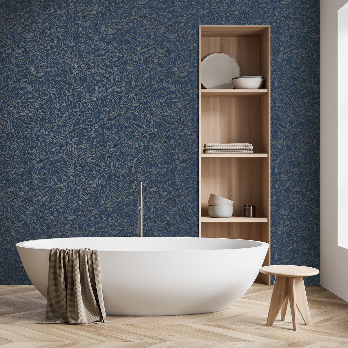 Veer Decor Big Wave Blue Wallpaper VREL01-926