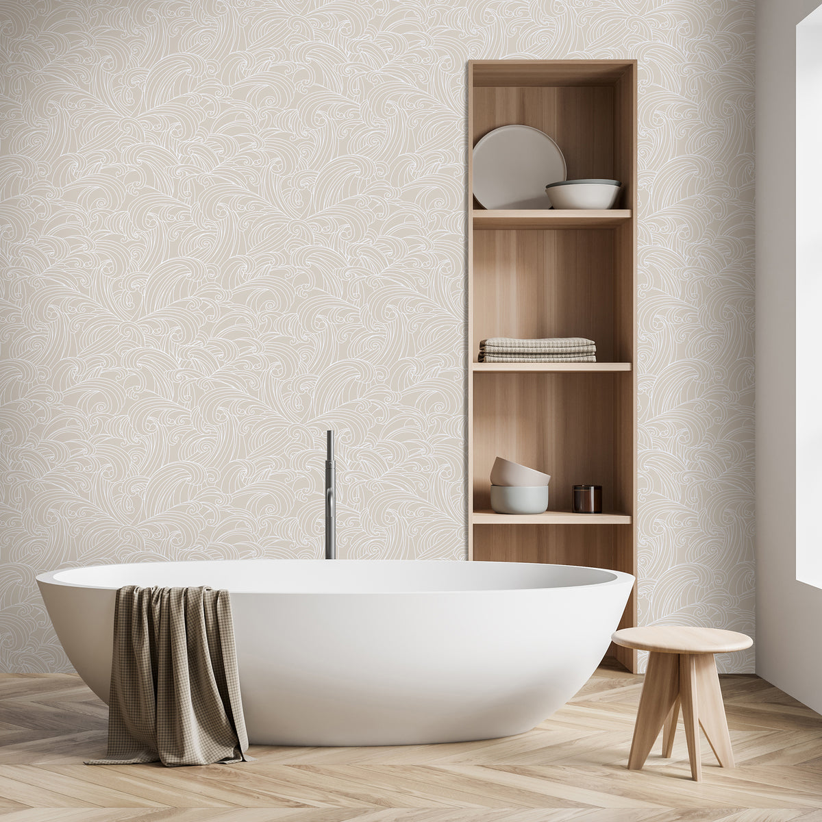 Veer Decor Big Wave Beige Cream Wallpaper VREL07-926