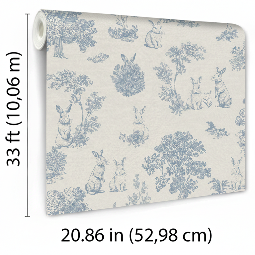 Veer Decor Cottontails Bunny Toile Blue Wallpaper VRSD01-71