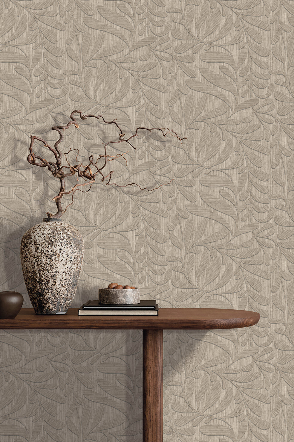 Veer Decor Carved Foliage Warm Grey Wallpaper VRTN51-290