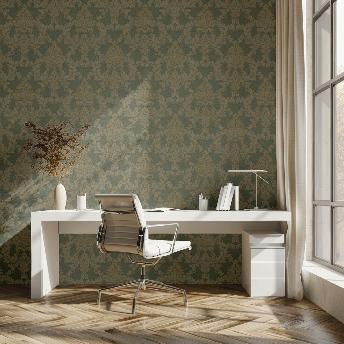 Veer Decor Venezia Damask Green Wallpaper VRVZ904-91
