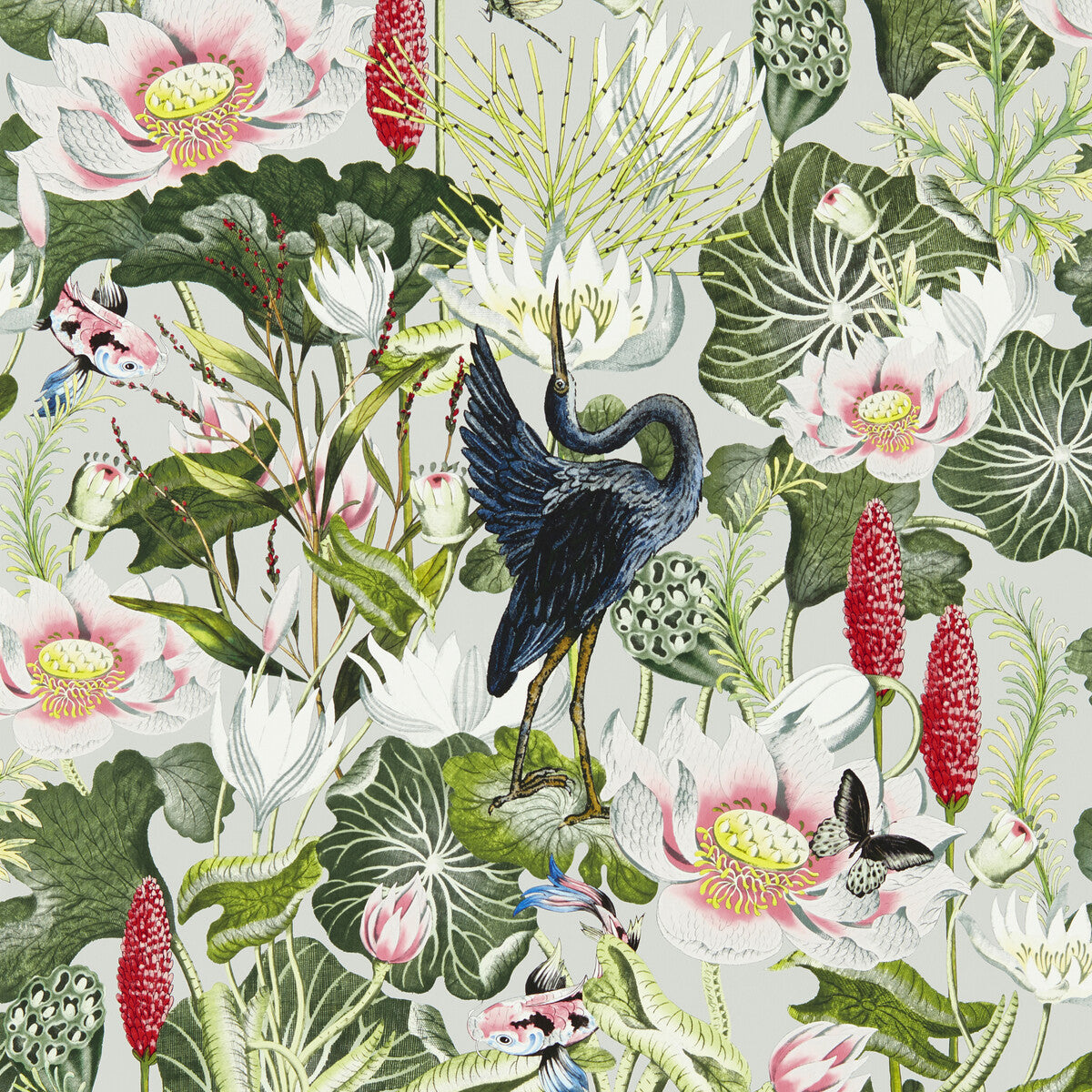 CLARKE AND CLARKE W0137/02.CAC.0 WATERLILY WP DOVE Wallpaper - Eade's Wallpaper