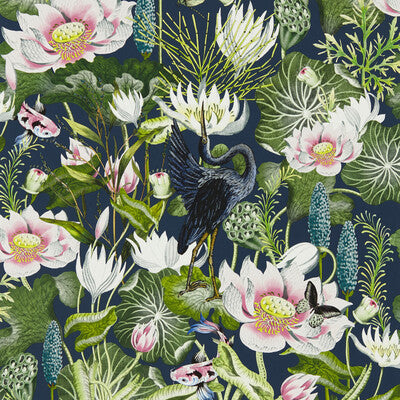 CLARKE AND CLARKE W0137/04.CAC.0 WATERLILY WP MIDNIGHT Wallpaper - Eade's Wallpaper
