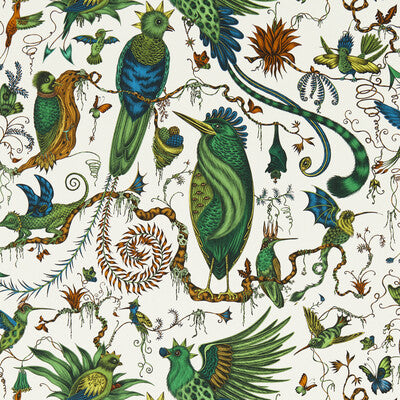 CLARKE AND CLARKE W0217/03.CAC.0 QUETZAL GREEN WP Fabric - MYTHICA WALLCOVERING EMMA J SHIPLEY FOR C&C
