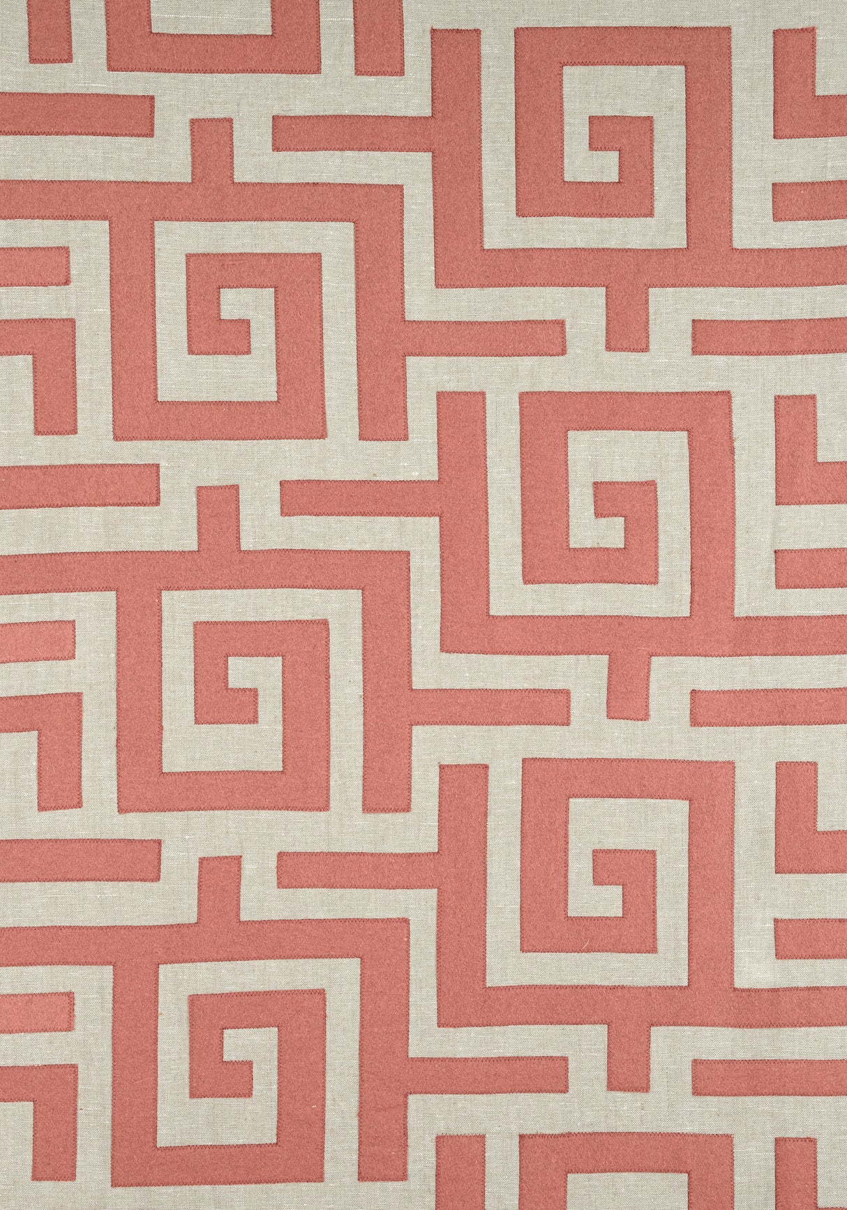 Thibaut W713223 TULUM APPLIQUE Coral on Natural Fabric