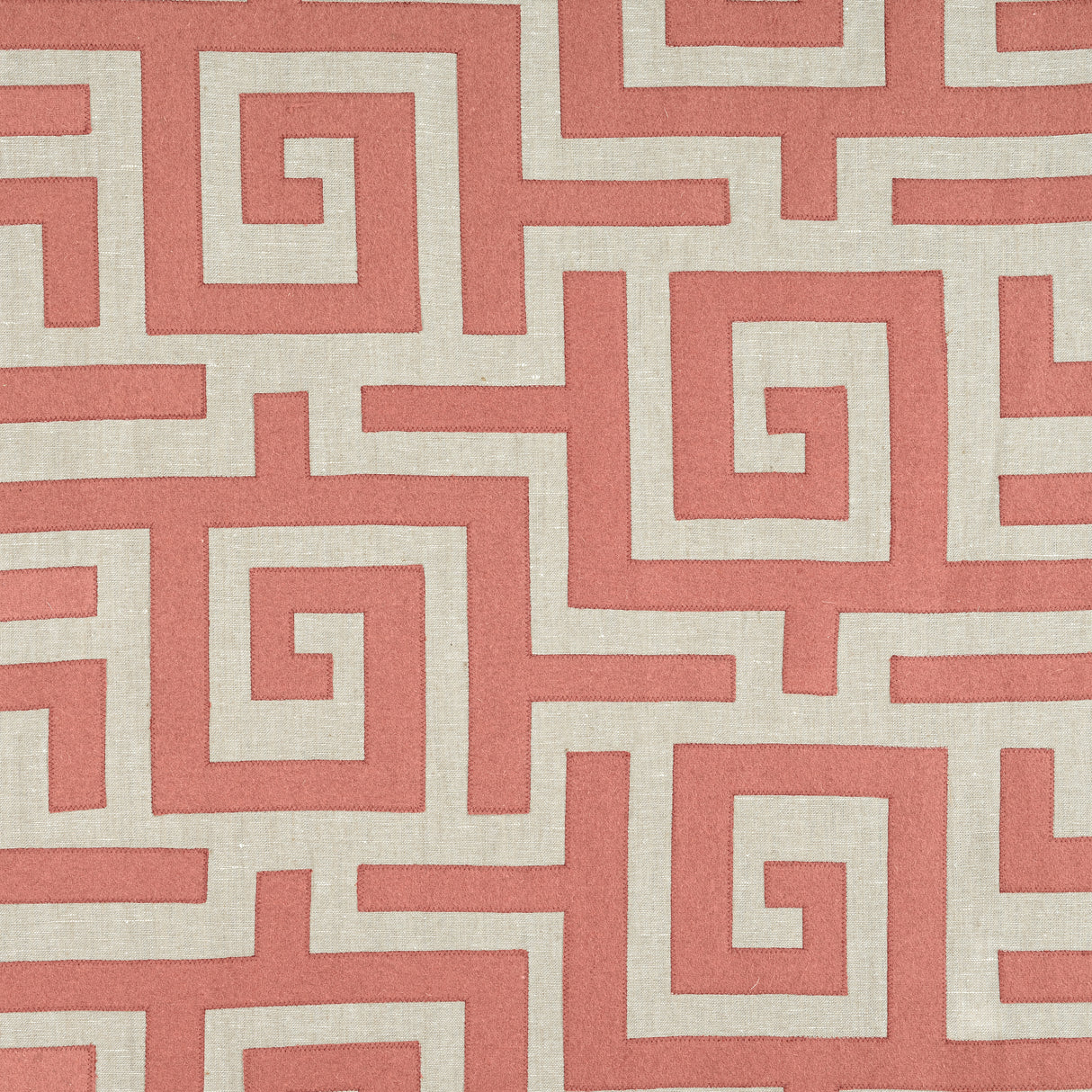 Thibaut W713223 TULUM APPLIQUE Coral on Natural Fabric