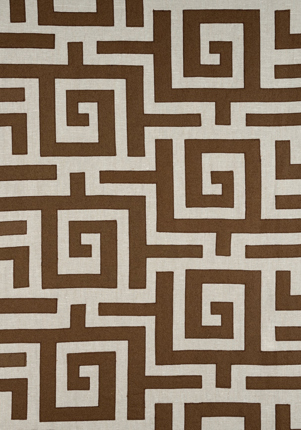 Thibaut W713226 TULUM APPLIQUE Brown on Natural Fabric