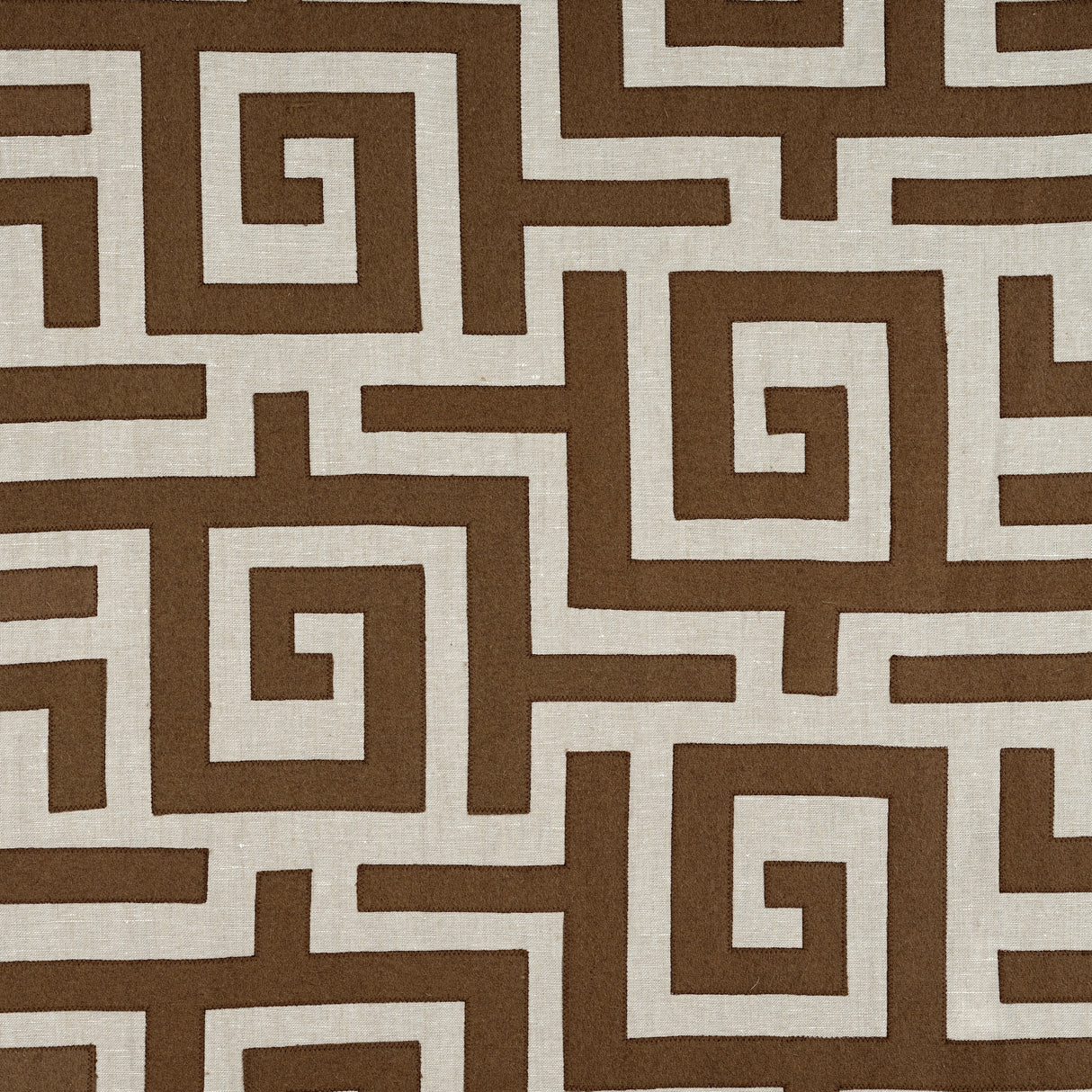Thibaut W713226 TULUM APPLIQUE Brown on Natural Fabric