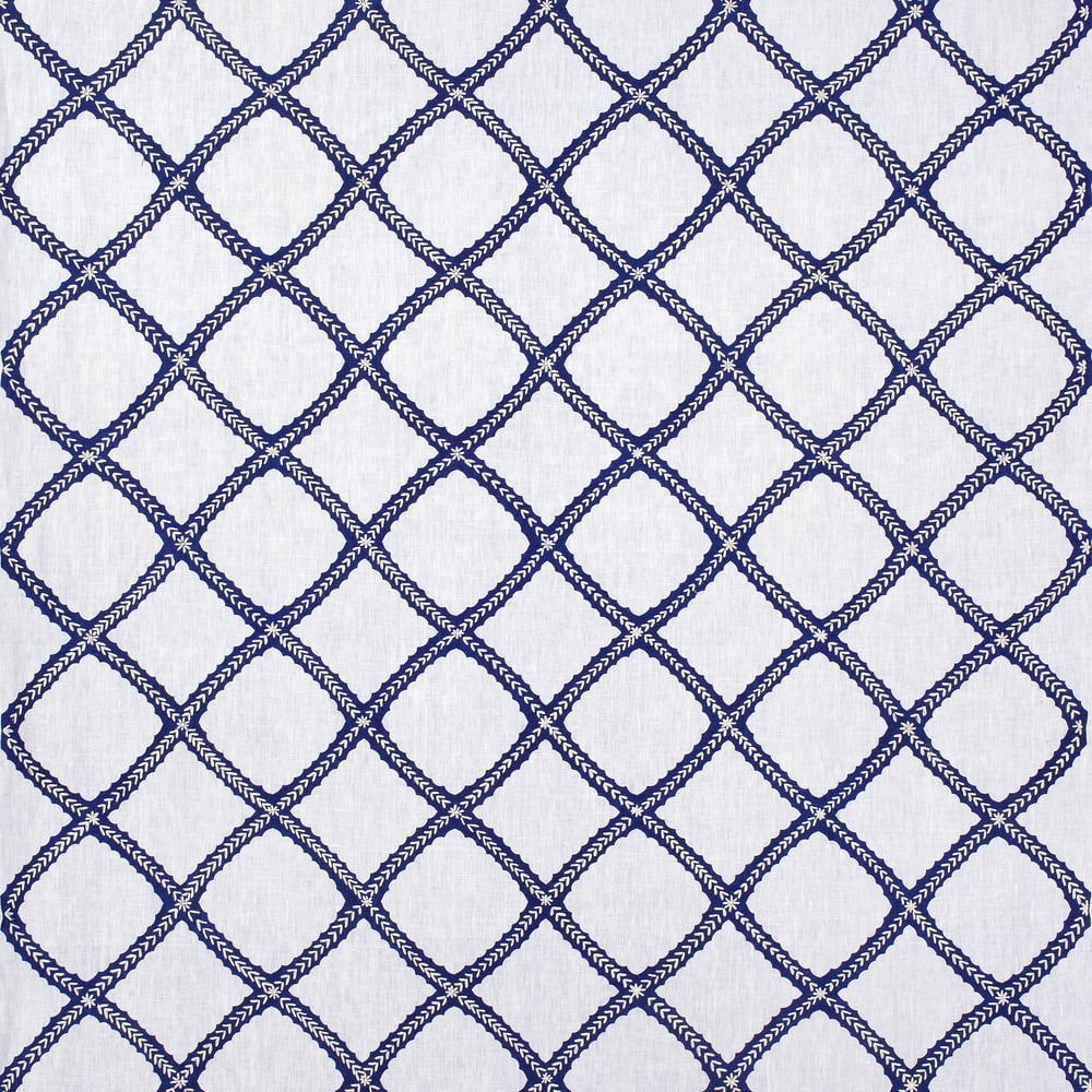 Thibaut W788706 MAJULI EMBROIDERY Navy on White Fabric