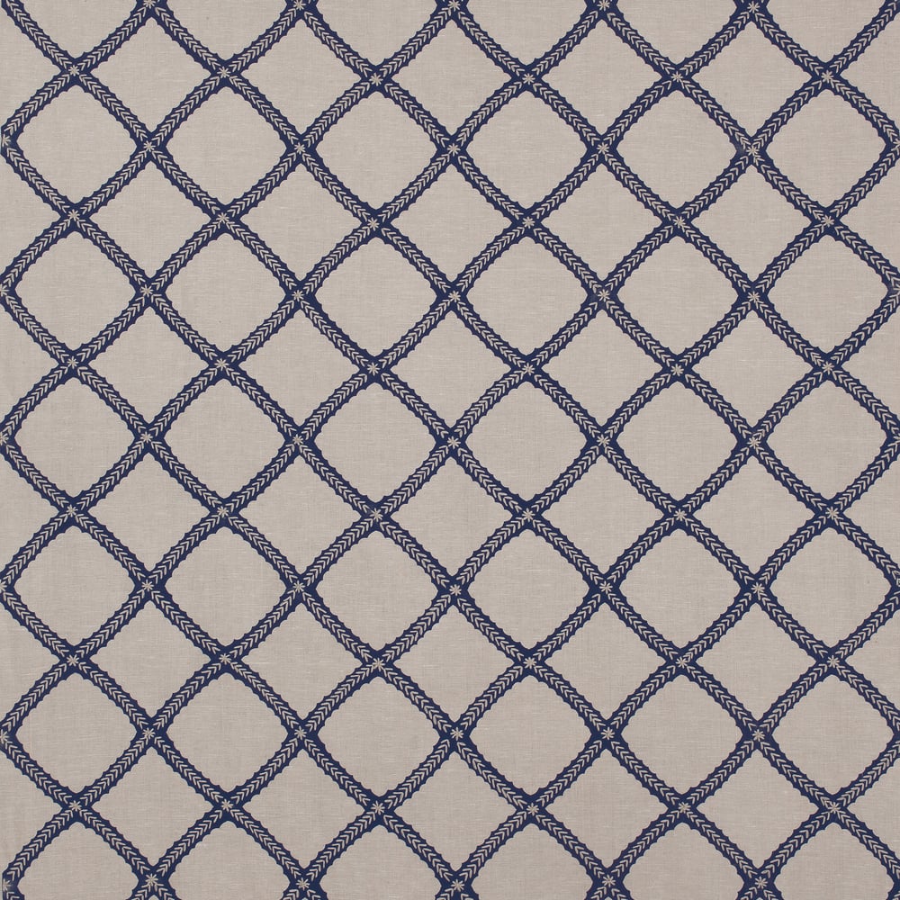 Thibaut W788707 MAJULI EMBROIDERY Navy on Flax Fabric