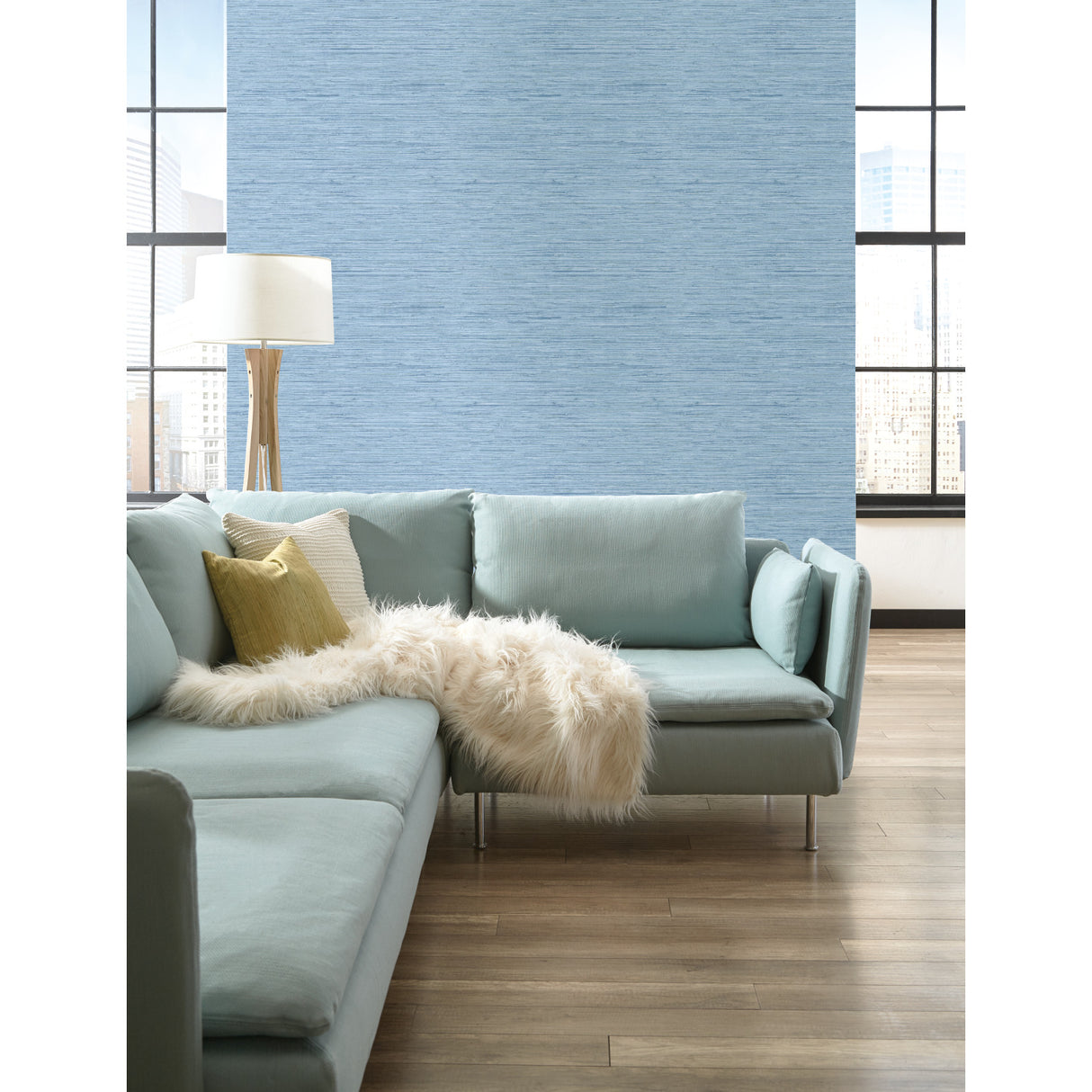 York WB5504 Horizontal Grasscloth Light Blue Wallpaper