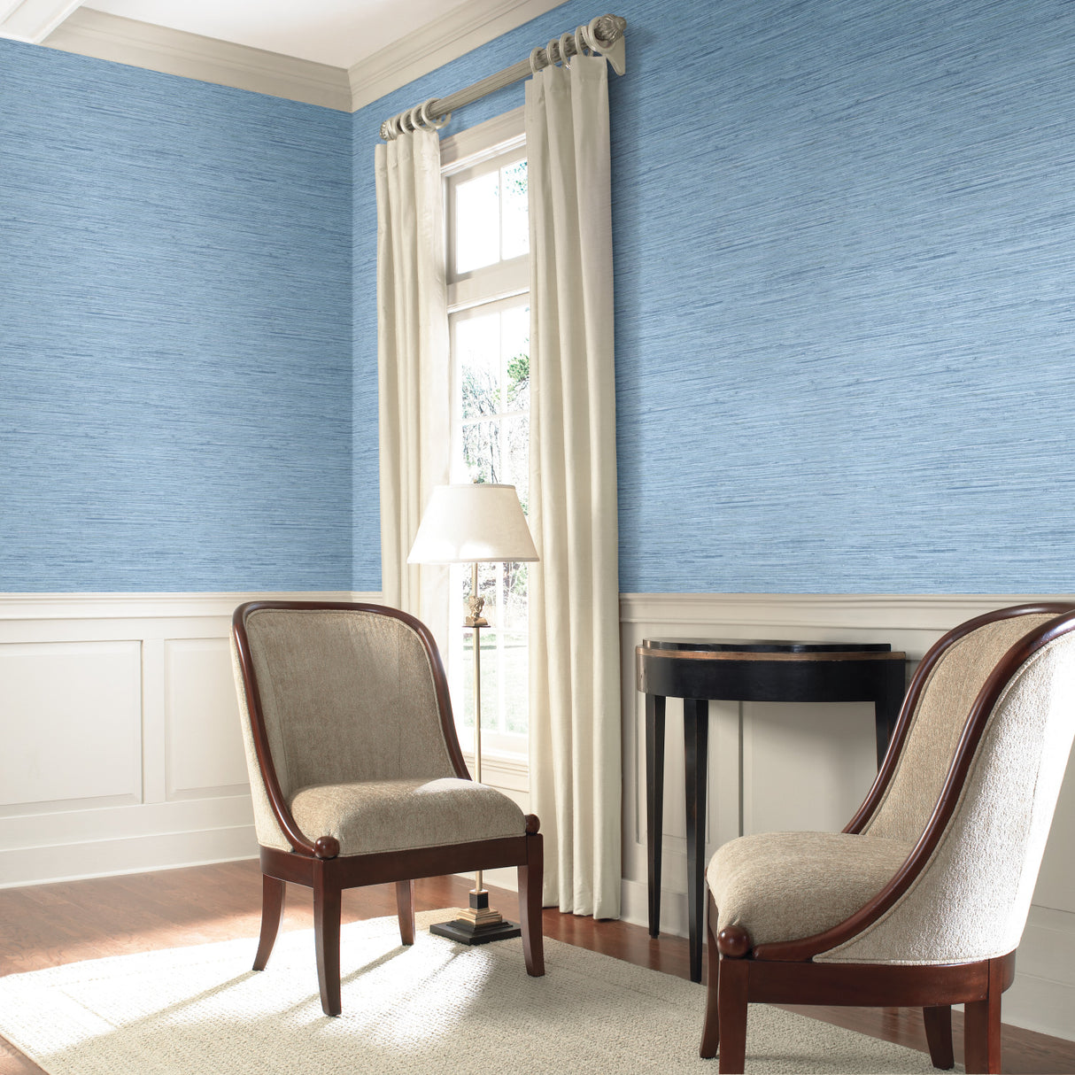 York WB5504 Horizontal Grasscloth Light Blue Wallpaper