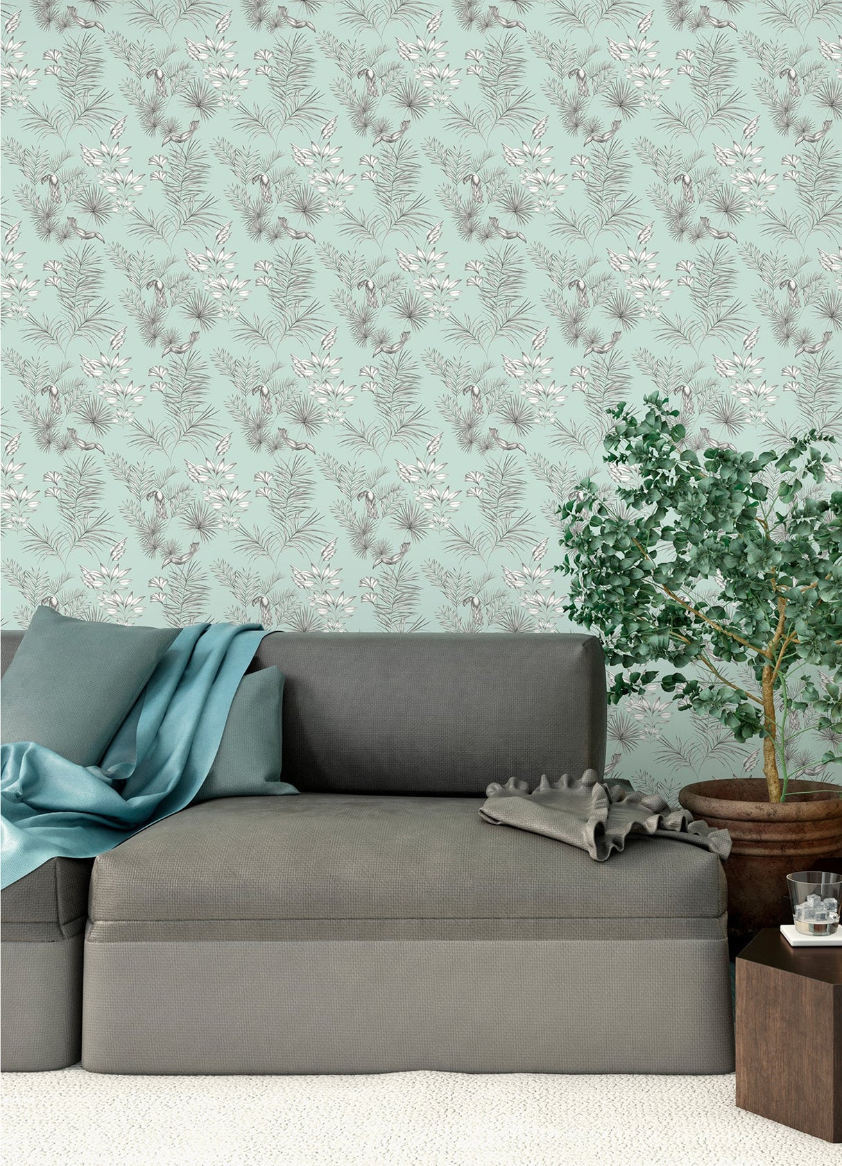 Ohpopsi WLD53113W Shelly Mint Toucan Toile Wallpaper
