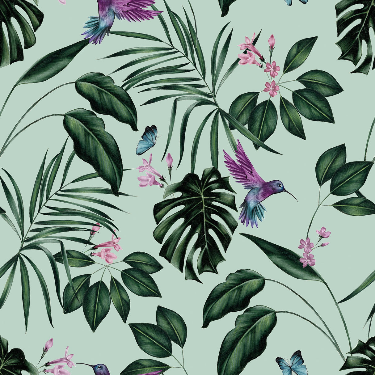 Ohpopsi WLD53115W Clivia Mint Hummingbird Wallpaper