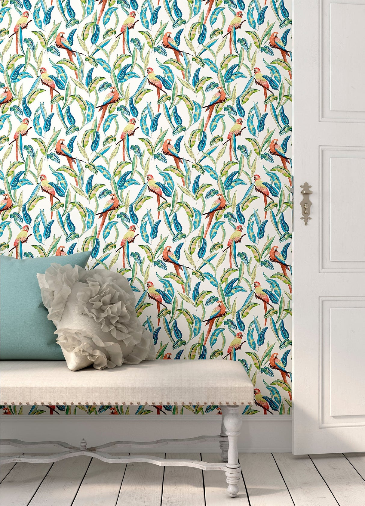 Ohpopsi WLD53116W Timor White Tropical Parrot Wallpaper