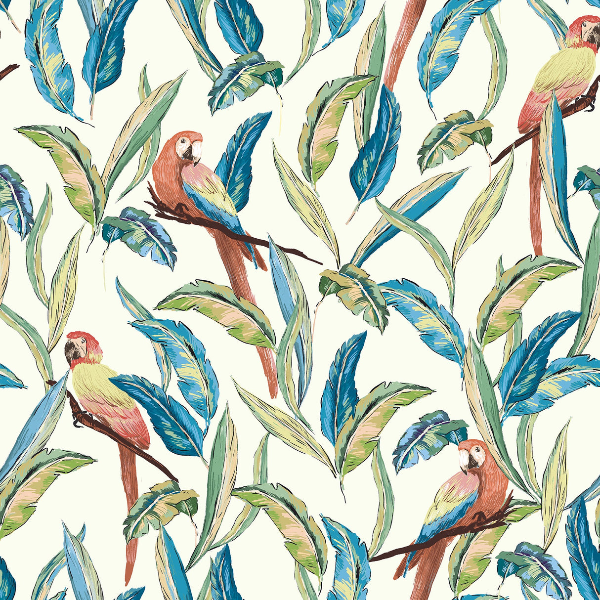 Ohpopsi WLD53116W Timor White Tropical Parrot Wallpaper
