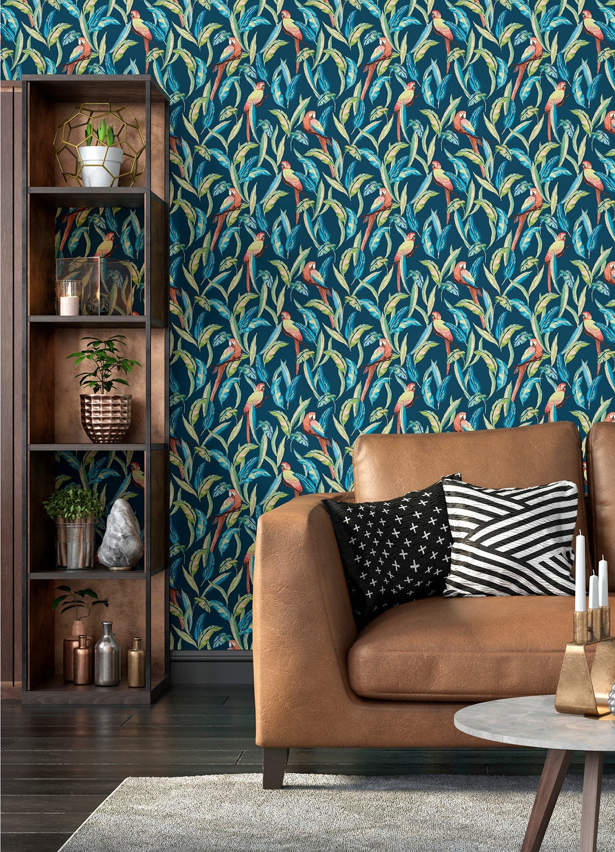 Ohpopsi WLD53117W Timor Indigo Tropical Parrot Wallpaper