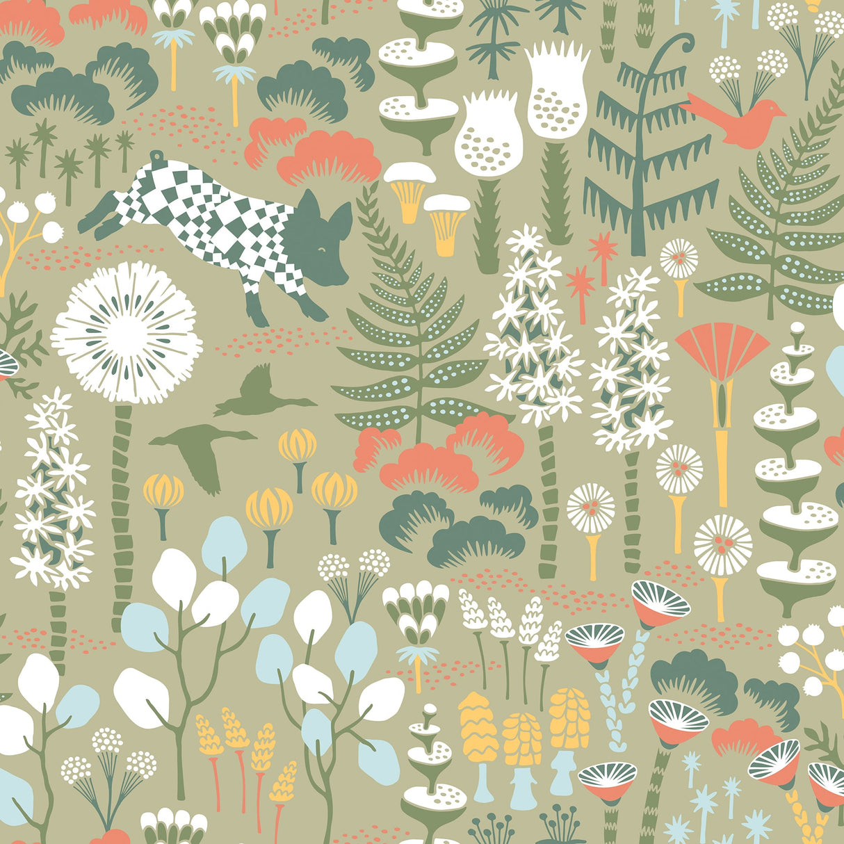 Wall Vision WV1451 Hoppet Green Folk Wallpaper