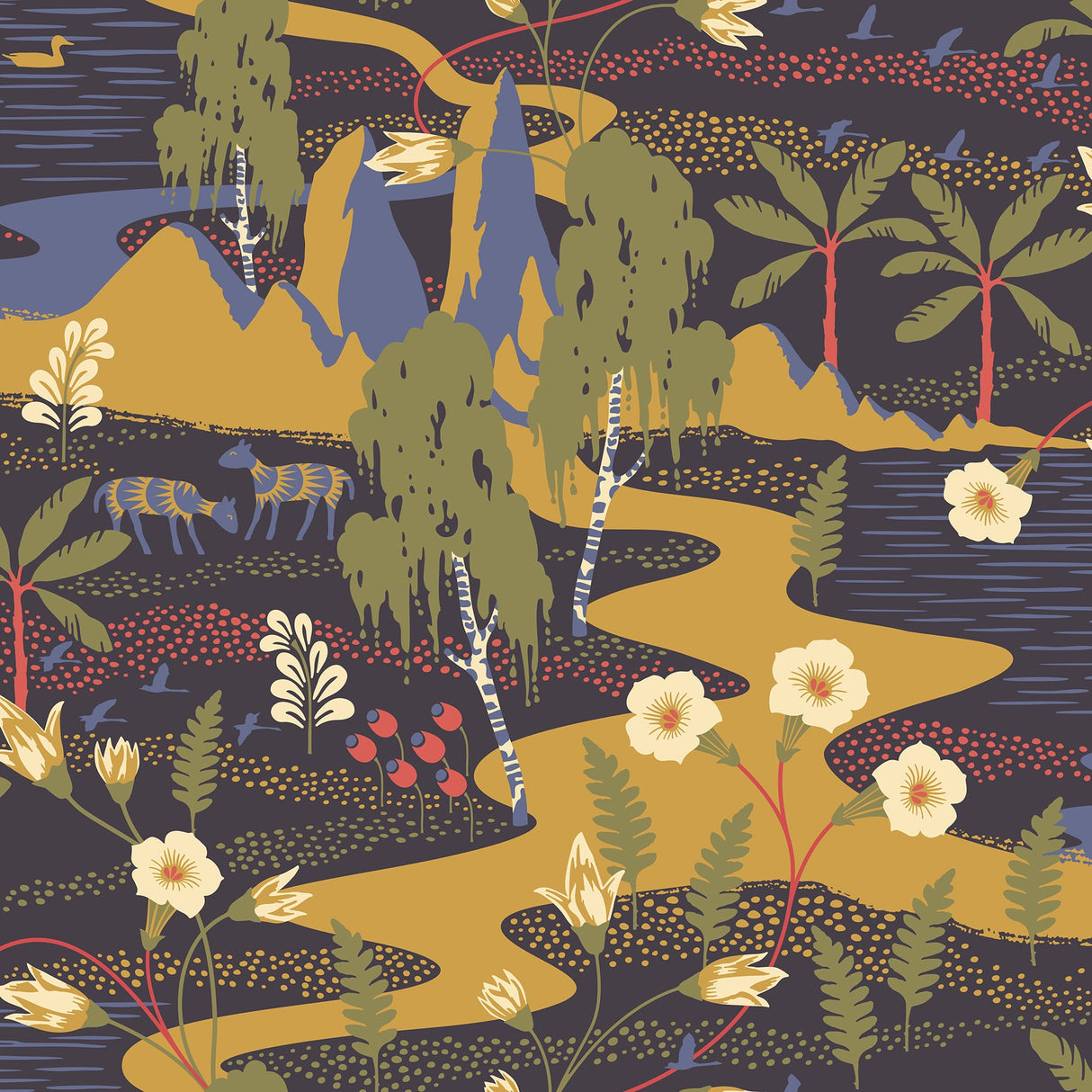 Wall Vision WV1479 Magisk Navy Oasis Wallpaper