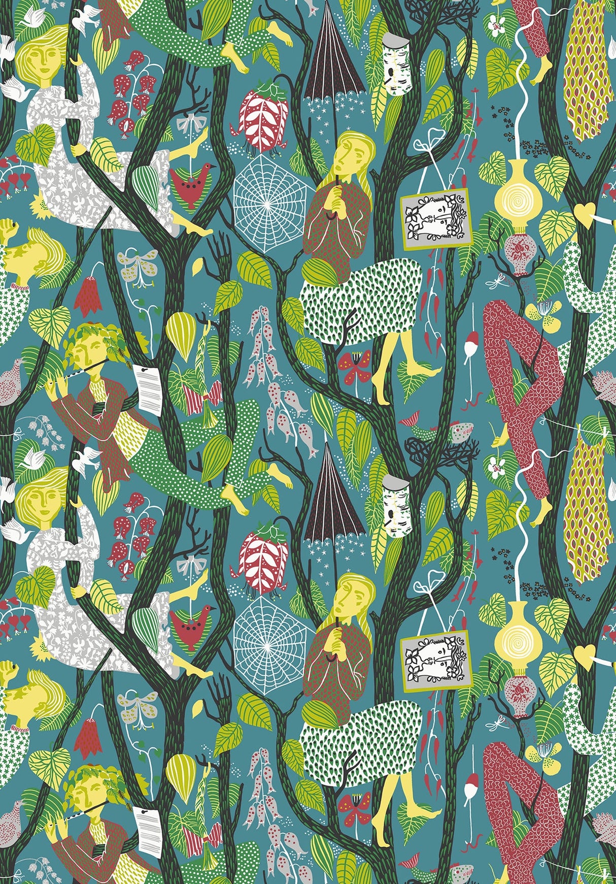 Wall Vision WV1756 Melodi Teal Folk Wallpaper