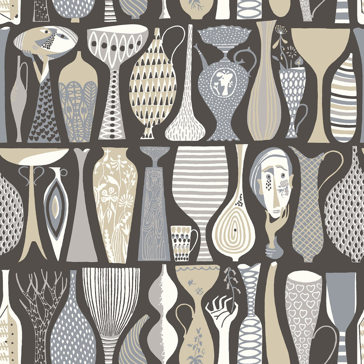 Wall Vision WV1758 Black Pottery Folk Wallpaper