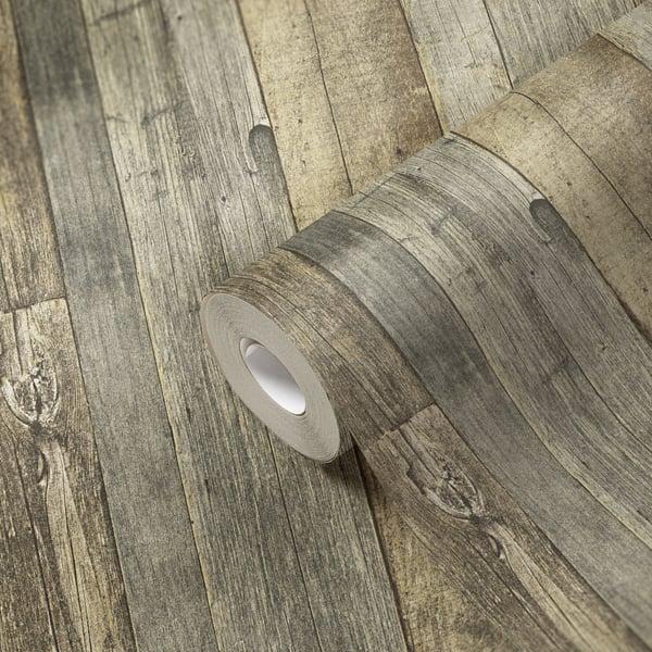 Galerie WW22211 Brown Cream Yellow Reclaimed Wood Effect Motif - Eade's Wallpaper