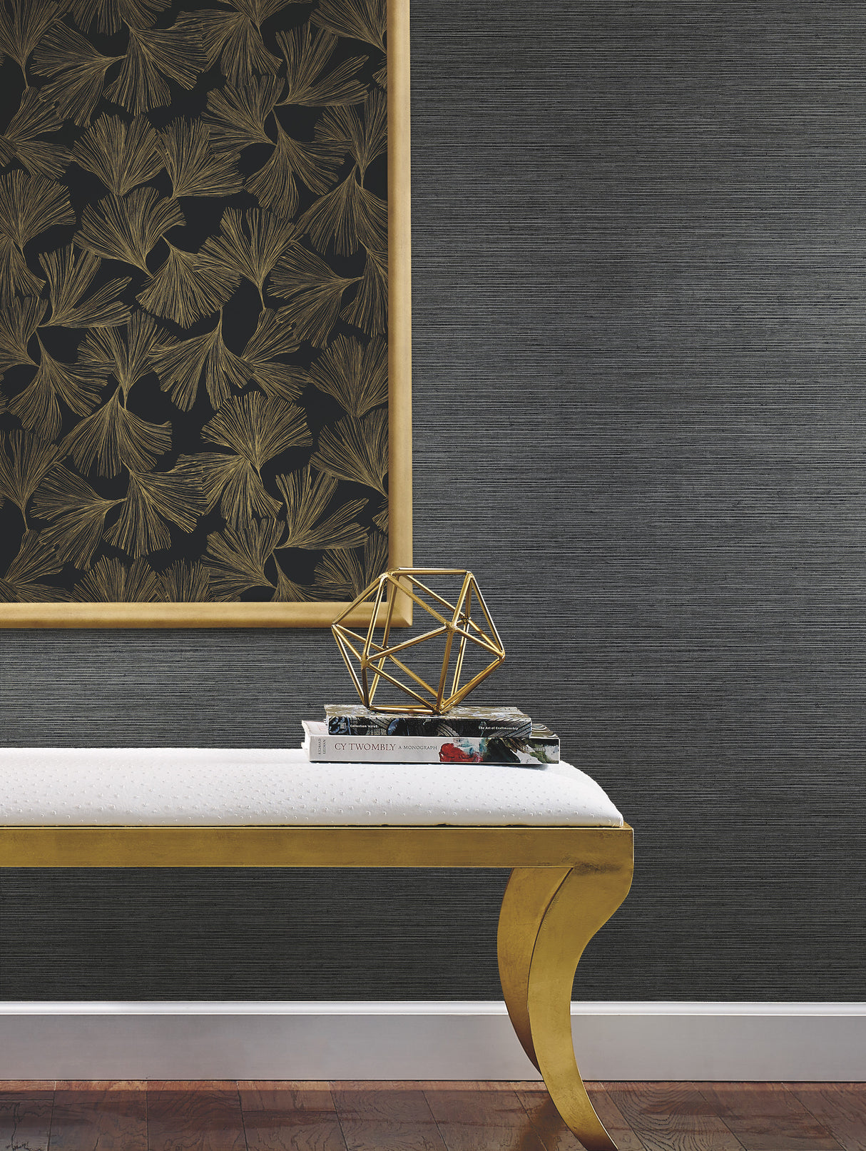 York Y6200903 Shining Sisal Grasscloth Black Metallic Wallpaper