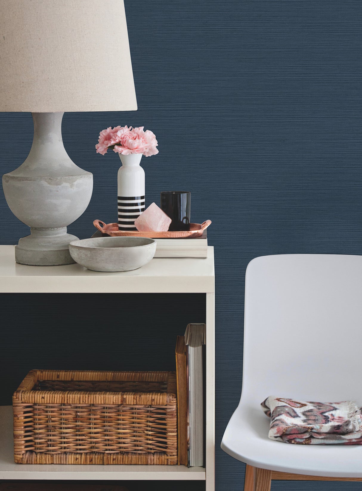 York Y6200907 Shining Sisal Grasscloth Dark Blue Metallic Wallpaper