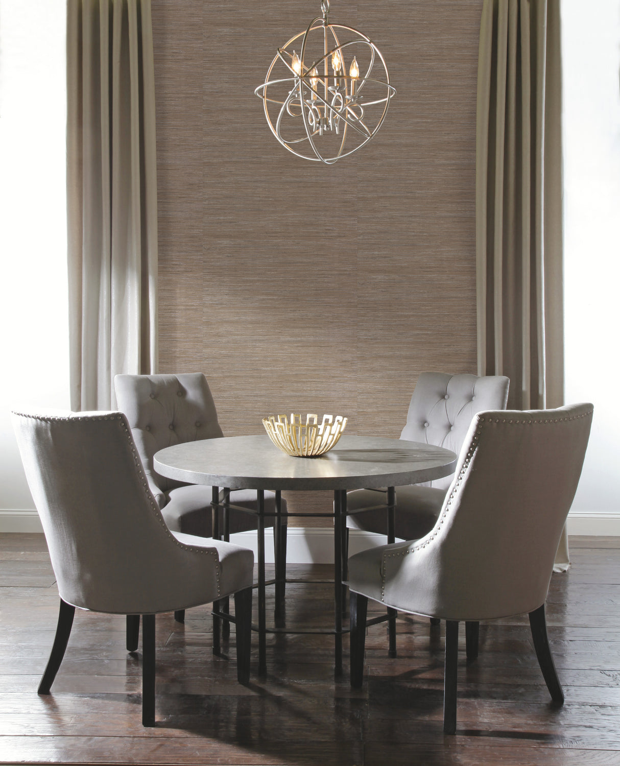York Y6201604 Lustrous Grasscloth Silver & Taupe Wallpaper