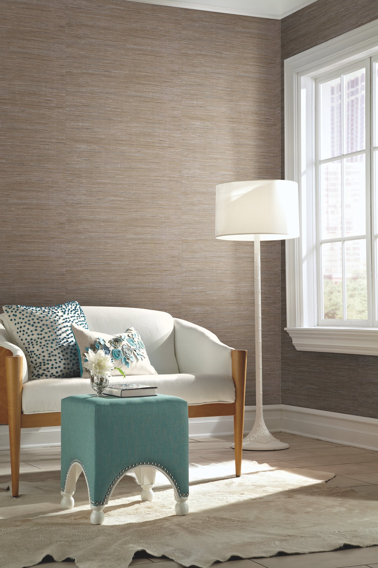 York Y6201604 Lustrous Grasscloth Silver & Taupe Wallpaper
