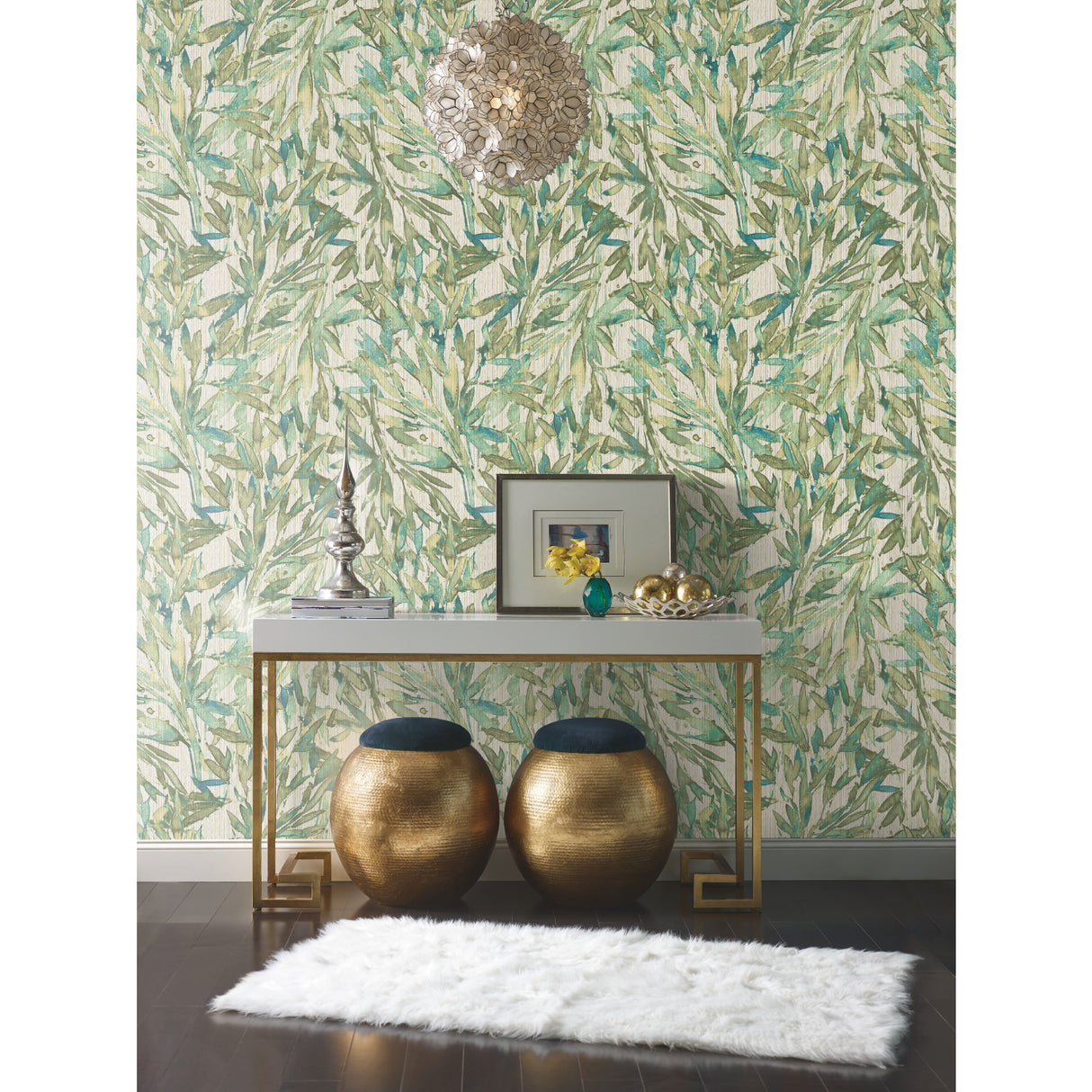York Y6230705 Rainforest Leaves Teal Wallpaper