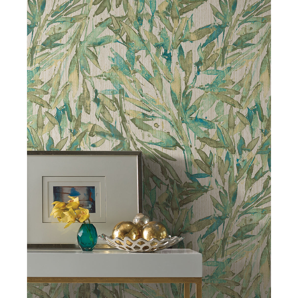 York Y6230705 Rainforest Leaves Teal Wallpaper