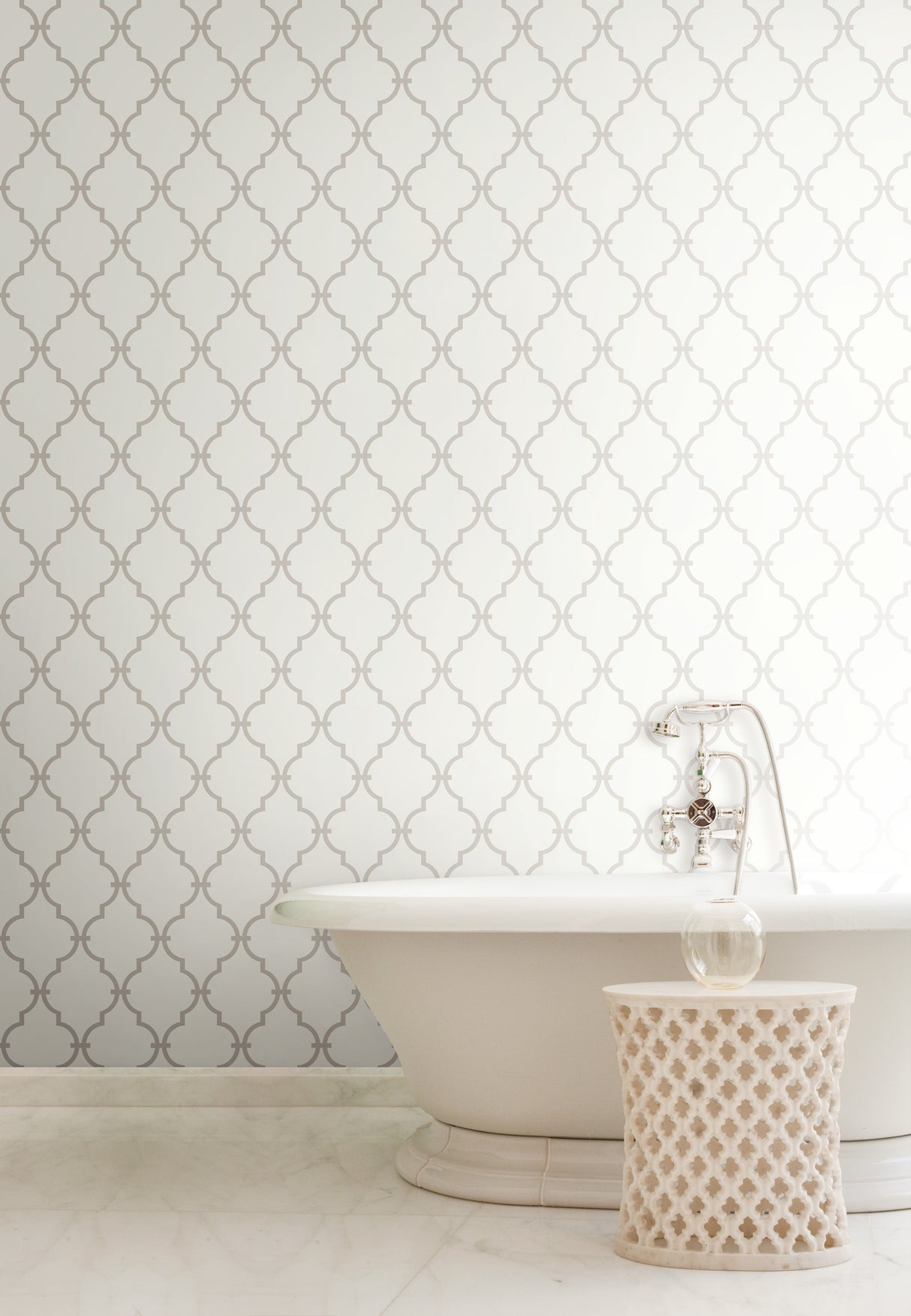 York YS9102 Graphic Trellis White & Soft Grey Wallpaper