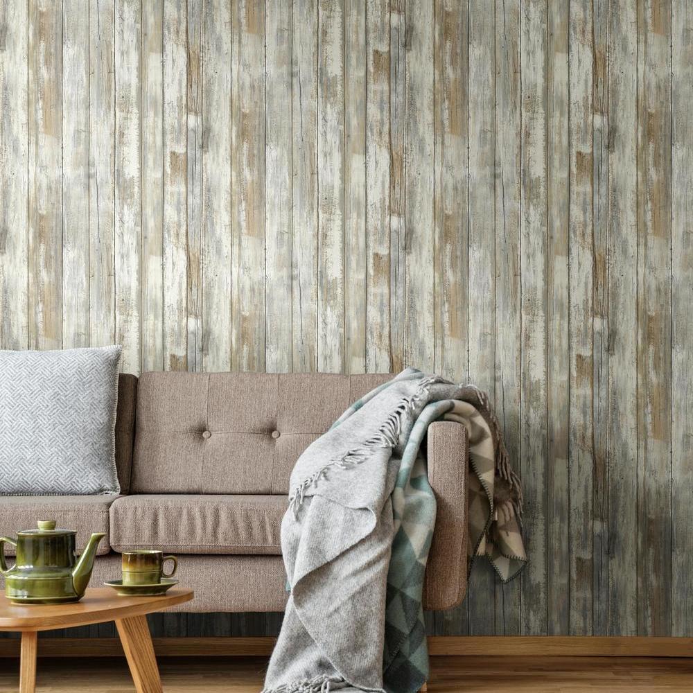 RoomMates RMK9052WP Distressed Wood Peel and Stick Wallpaper - Eade's Wallpaper