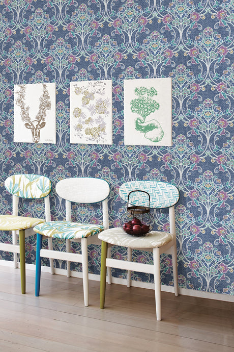 A-Street Prints 1014-001807 Willow Indigo Nouveau Floral Wallpaper