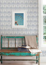 A-Street Prints 1014-001817 Waverly Indigo Petite Damask Wallpaper